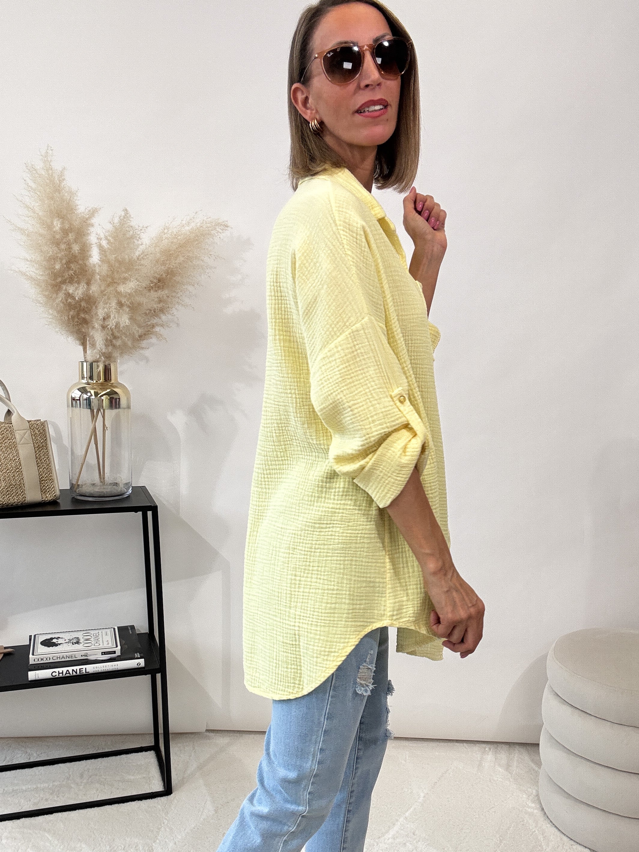 "Waffle Shirt" Bluse aus Musselin - gelb