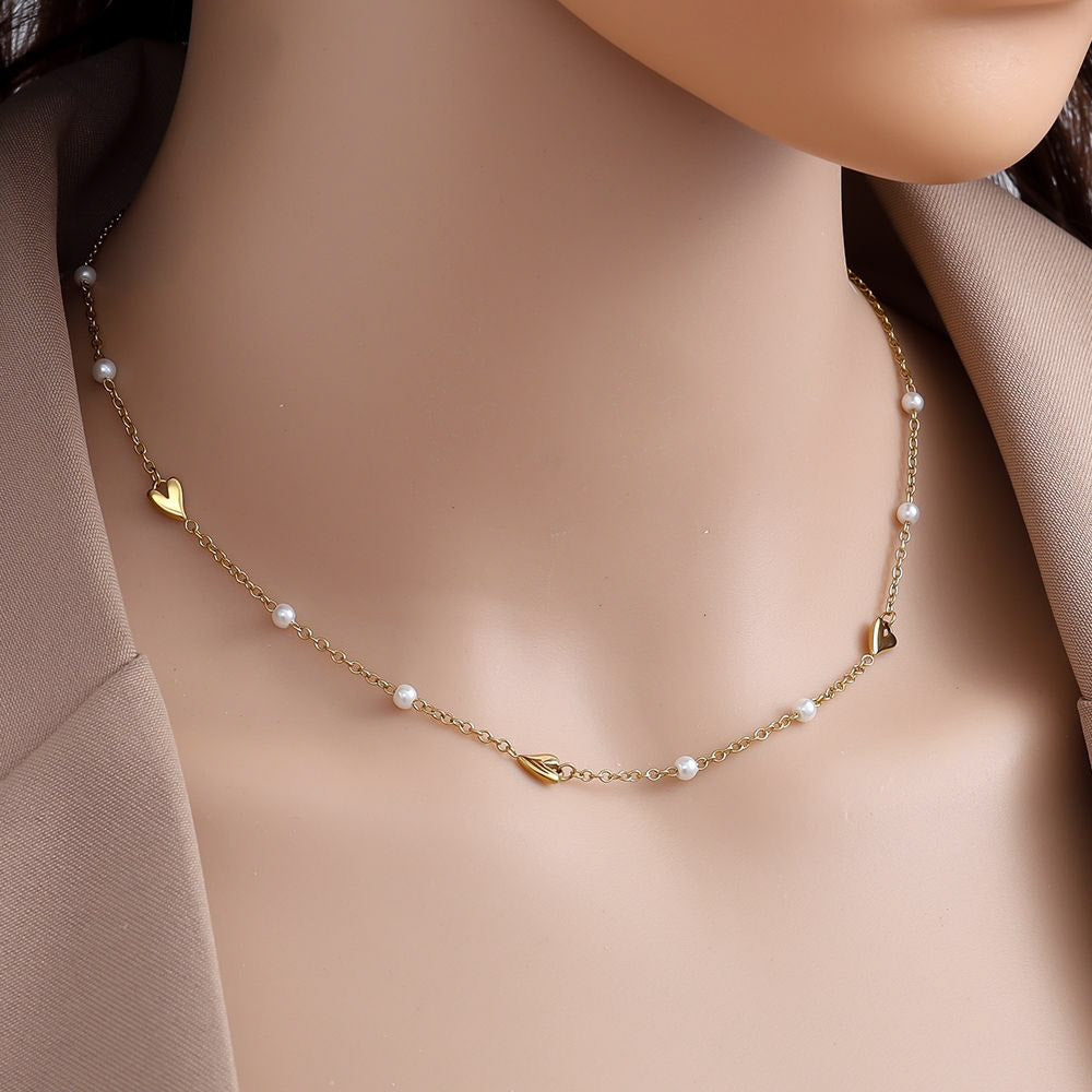 "Mini Heart And Pearl" schöne Kette - gold