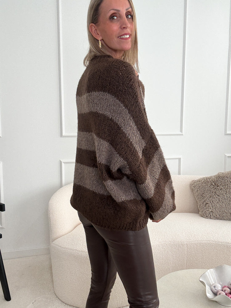 "Softi Stripes" kuscheliger Pullover mit Streifen - braun/mocca