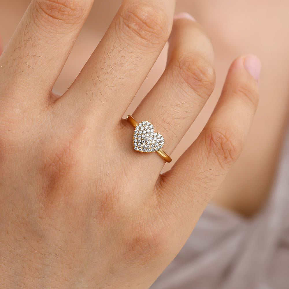 "Sparkling Diamond Heart" stylischer Ring - gold