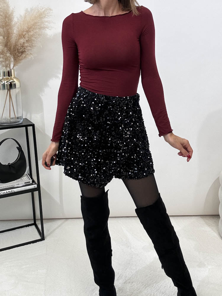 "Sequins Skort" Pailletten Hosenrock - schwarz