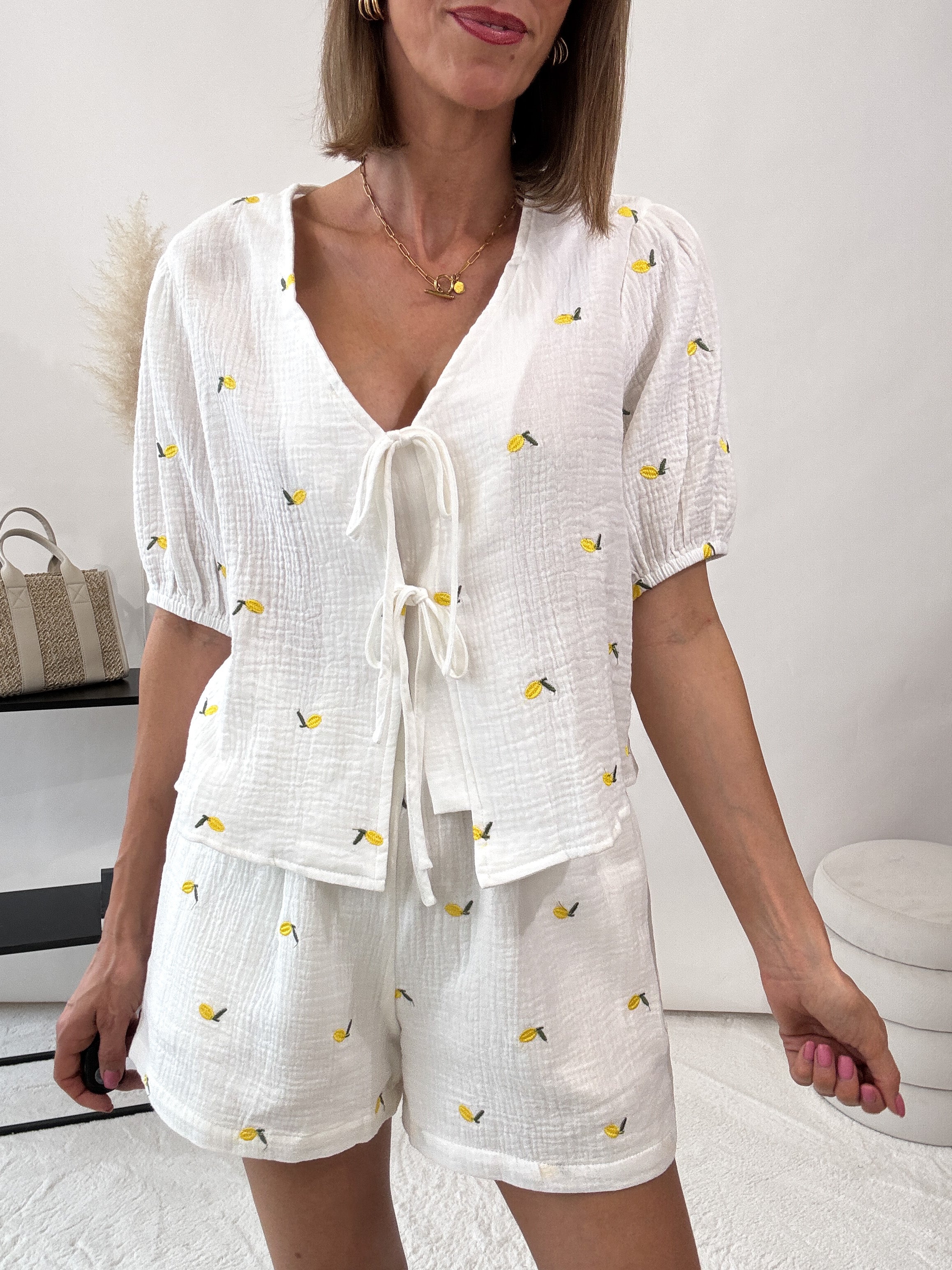 "Shorty Lemon" Short aus Baumwolle (Musselin) - weiss