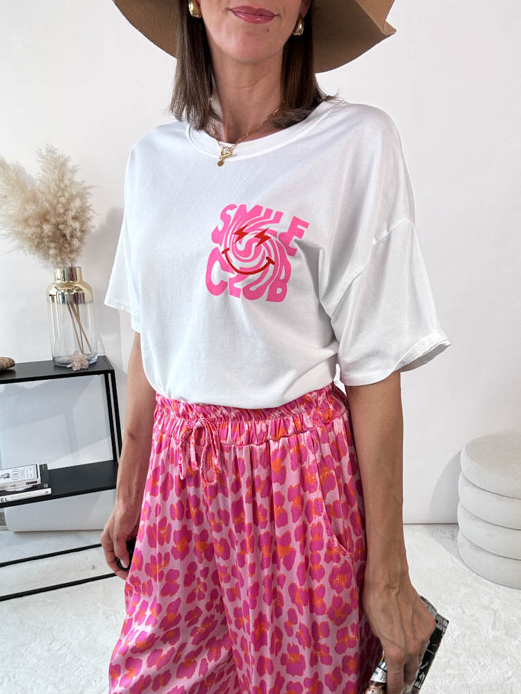 "Smile Club" Shirt mit Statement - weiss