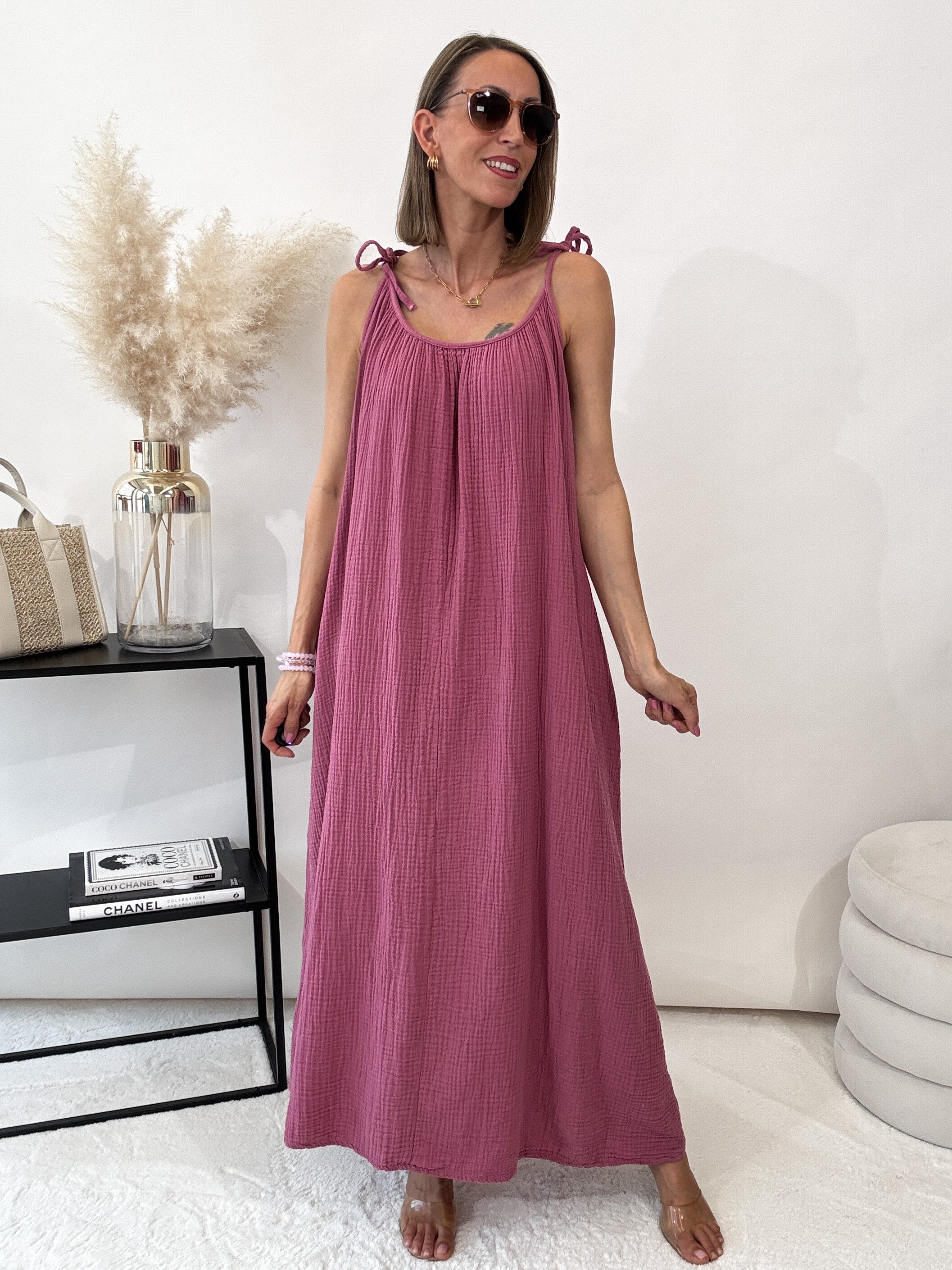 ,,Waffel Dress"- Maxikleid aus Musselin - berry