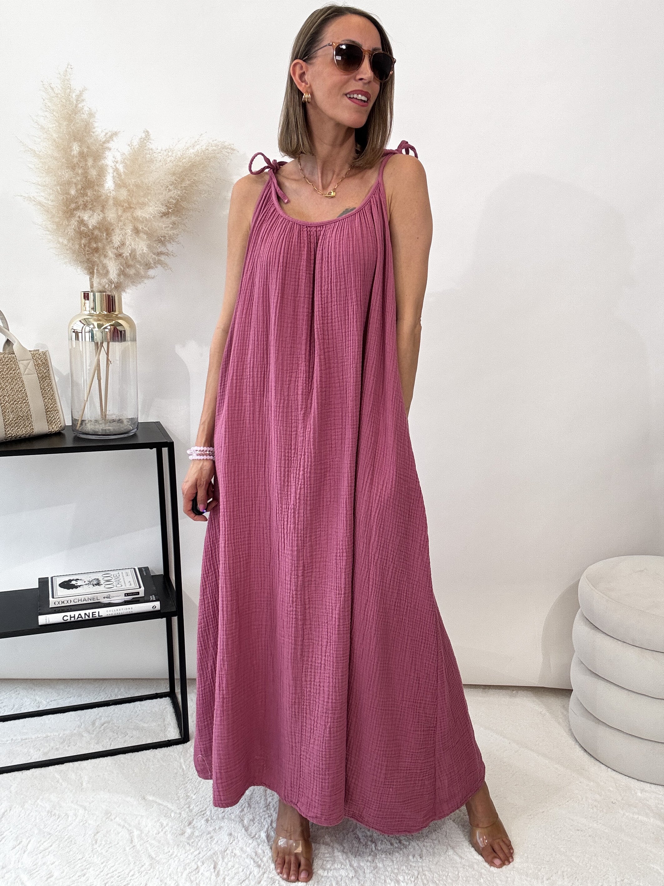 ,,Waffel Dress"- Maxikleid aus Musselin - berry