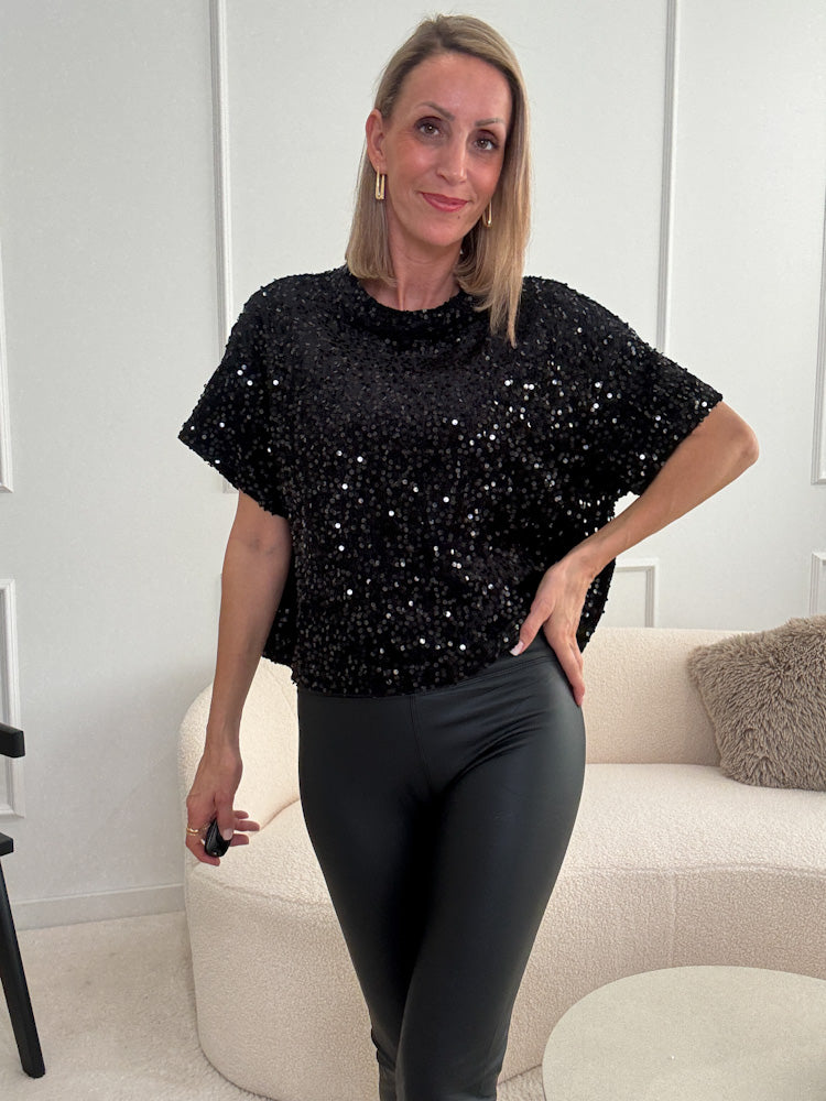 "Sparkle Gently"- Paillettentop - schwarz