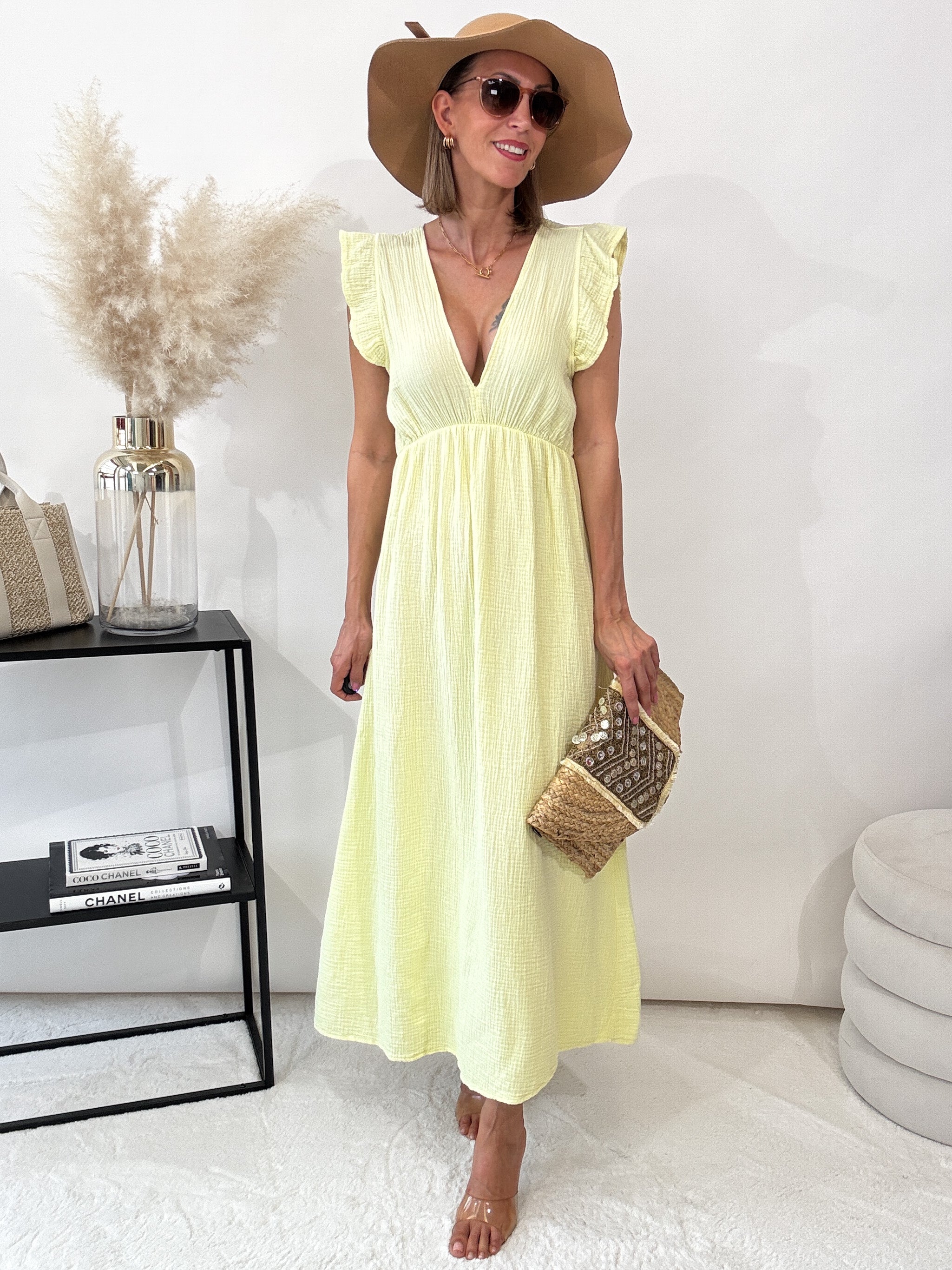 "Pianosa"- Maxikleid aus Musselin - gelb