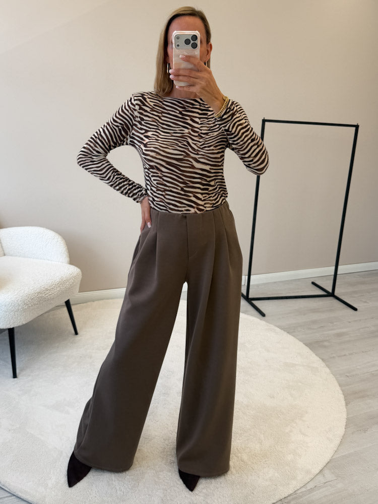 "Pari 2.0" elastische Hose aus Viskose  - mocca