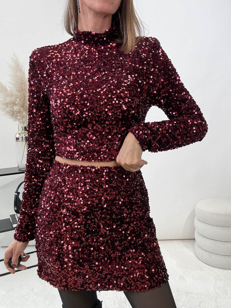 "Sparkle Top" Pailletten Top - bordeaux