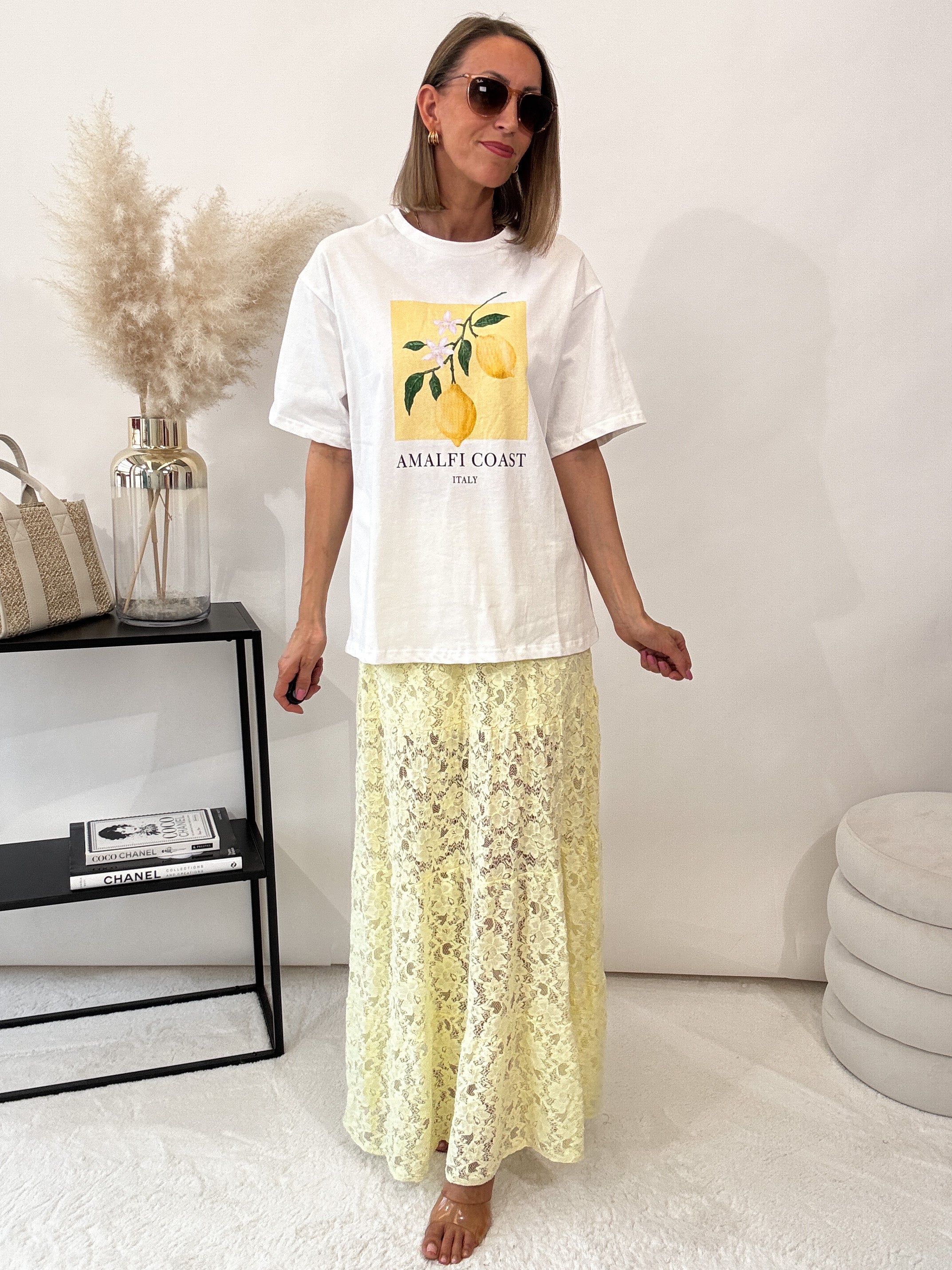 "Lace long Skirt" langer Rock aus Spitze - gelb