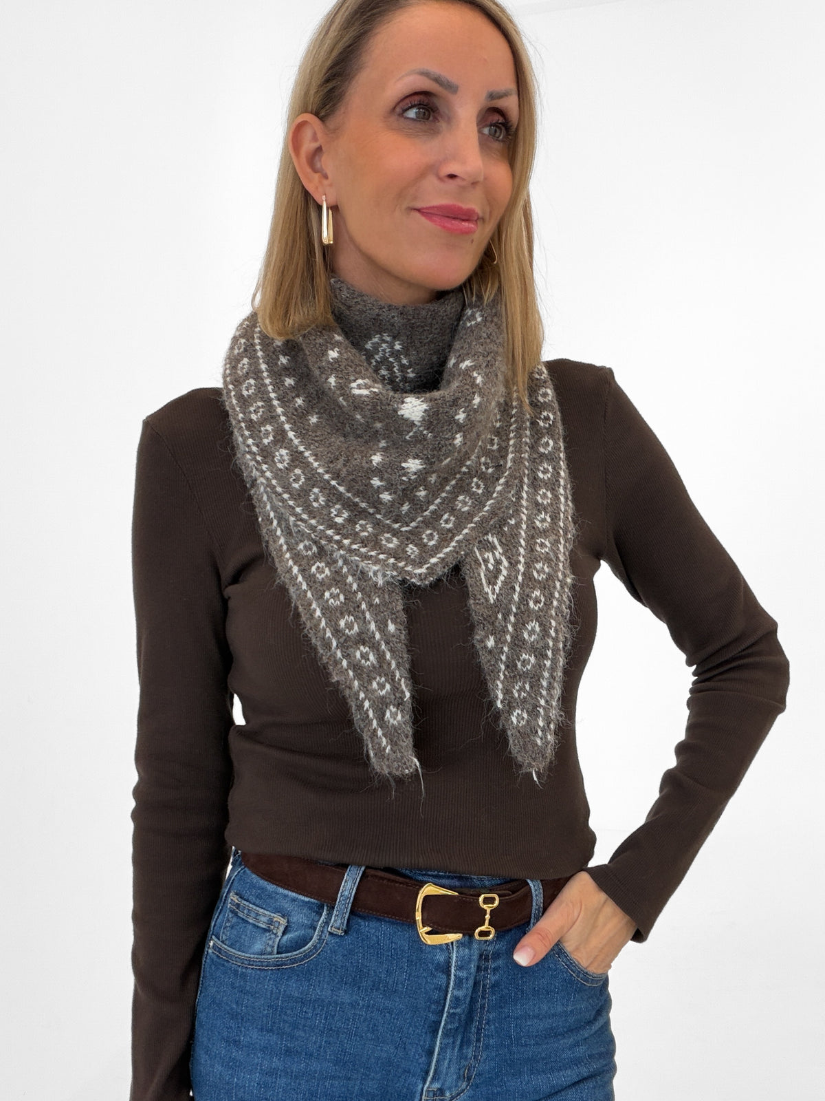 "Nola" weicher Schal mit Lana Wolle - mocca