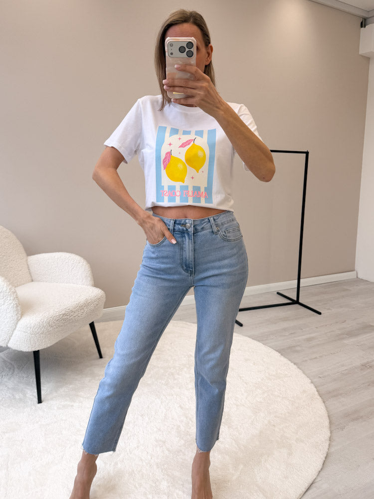 "Amalfi Coast" tolles Shirt mit Statement - weiß/hellblau