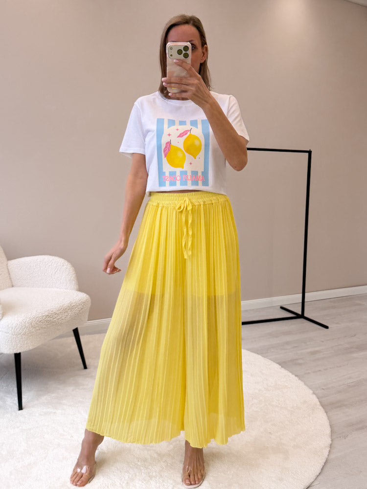 Plissee Culotte Hose - zitronengelb