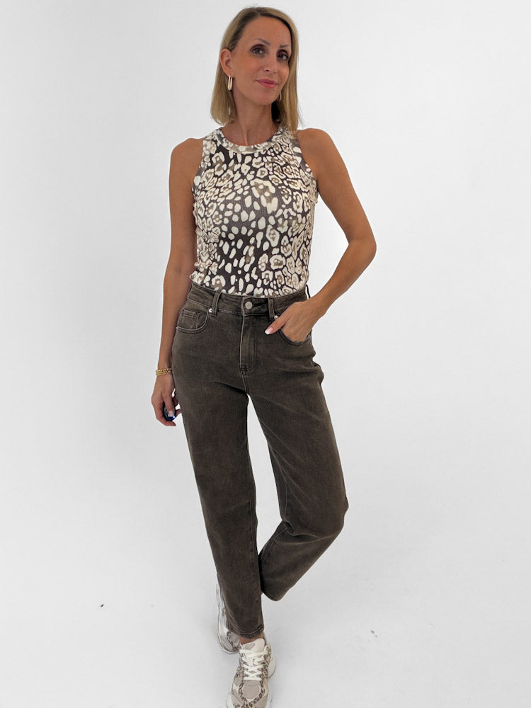 "Mom Jeans" Old Mom Fit Jeans - dark coffee