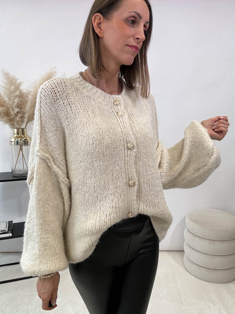 "Cozy Button Mini" kuscheliger Cardigan - creme