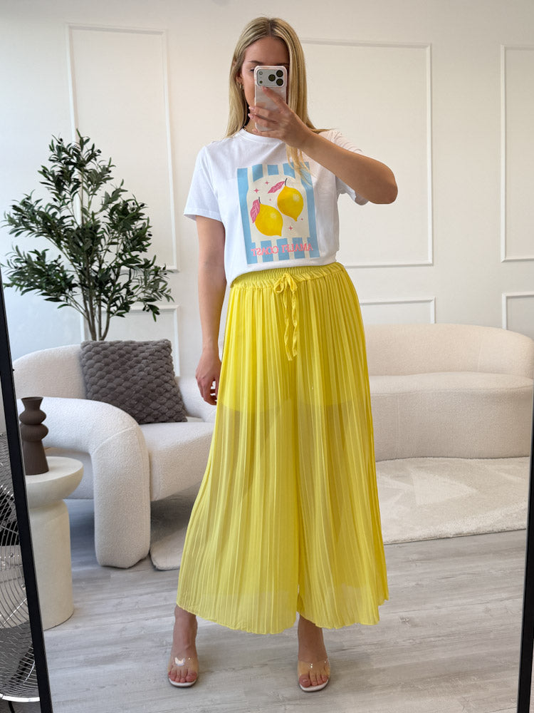 Plissee Culotte Hose - zitronengelb
