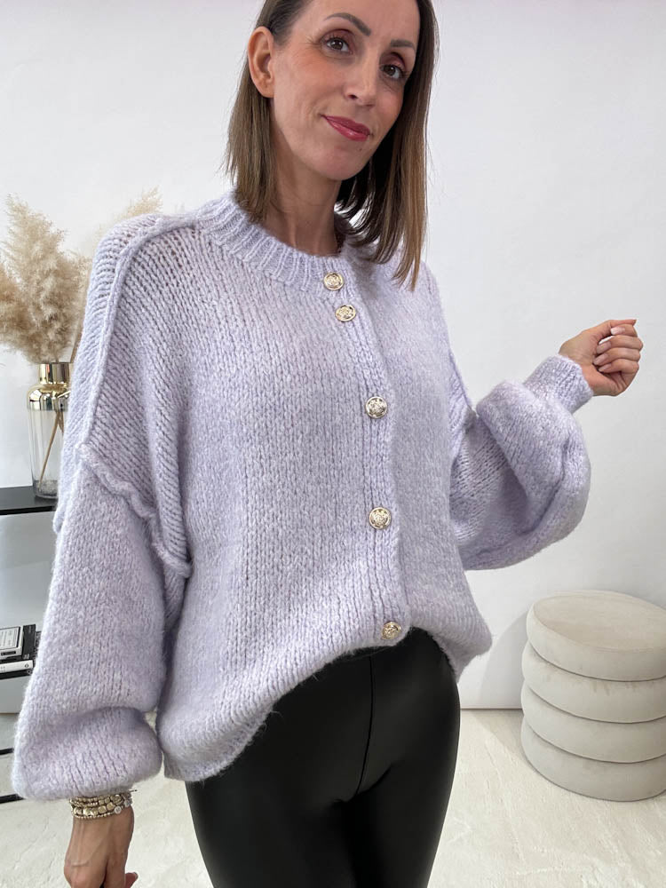 "Cozy Button Mini" kuscheliger Cardigan - flieder