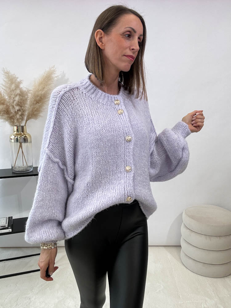 "Cozy Button Mini" kuscheliger Cardigan - flieder