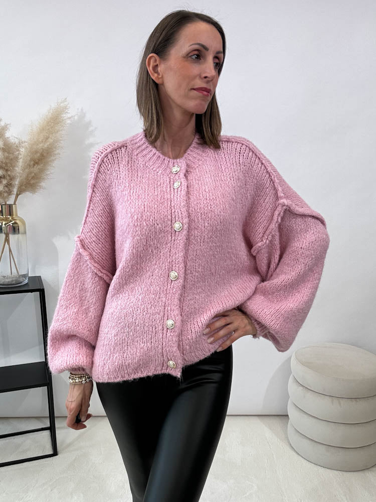 "Cozy Button Mini" kuscheliger Cardigan - rosa