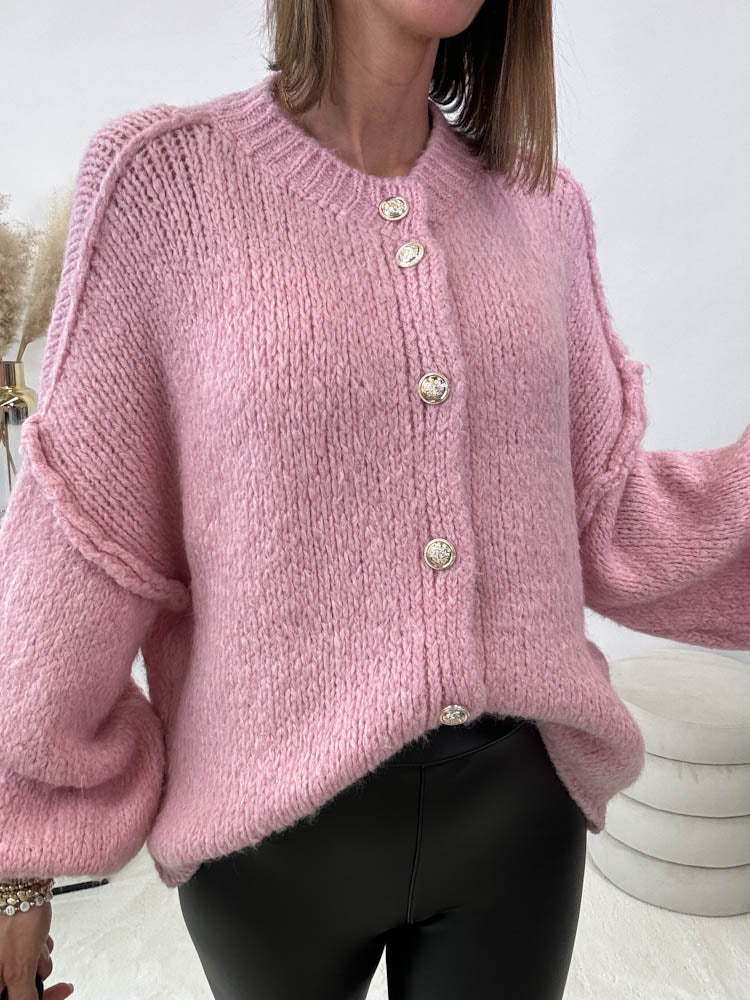 "Cozy Button Mini" kuscheliger Cardigan - rosa