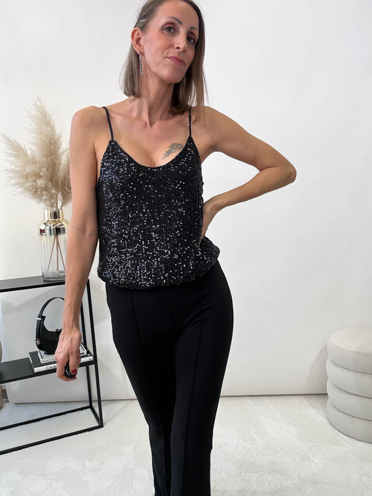 "Party Time" Pailletten Top - schwarz