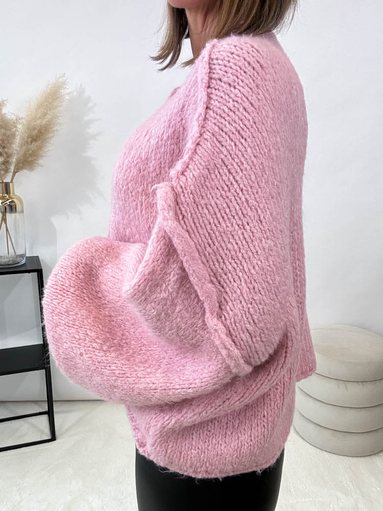 "Cozy Button" kuscheliger Oversize Cardigan - rosa