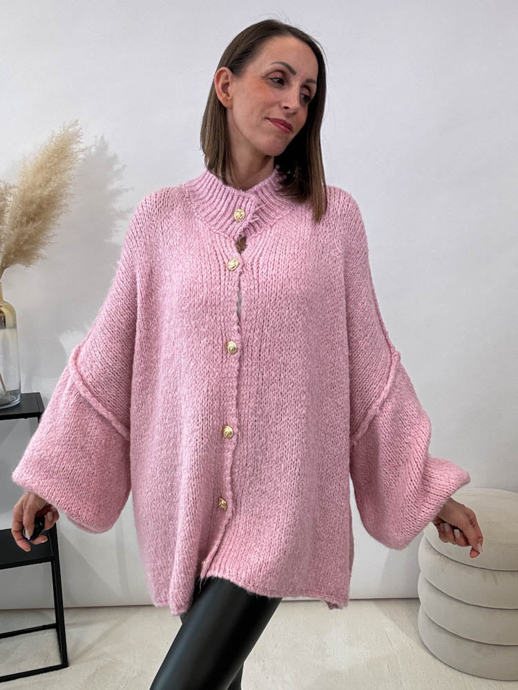 "Cozy Button" kuscheliger Oversize Cardigan - rosa