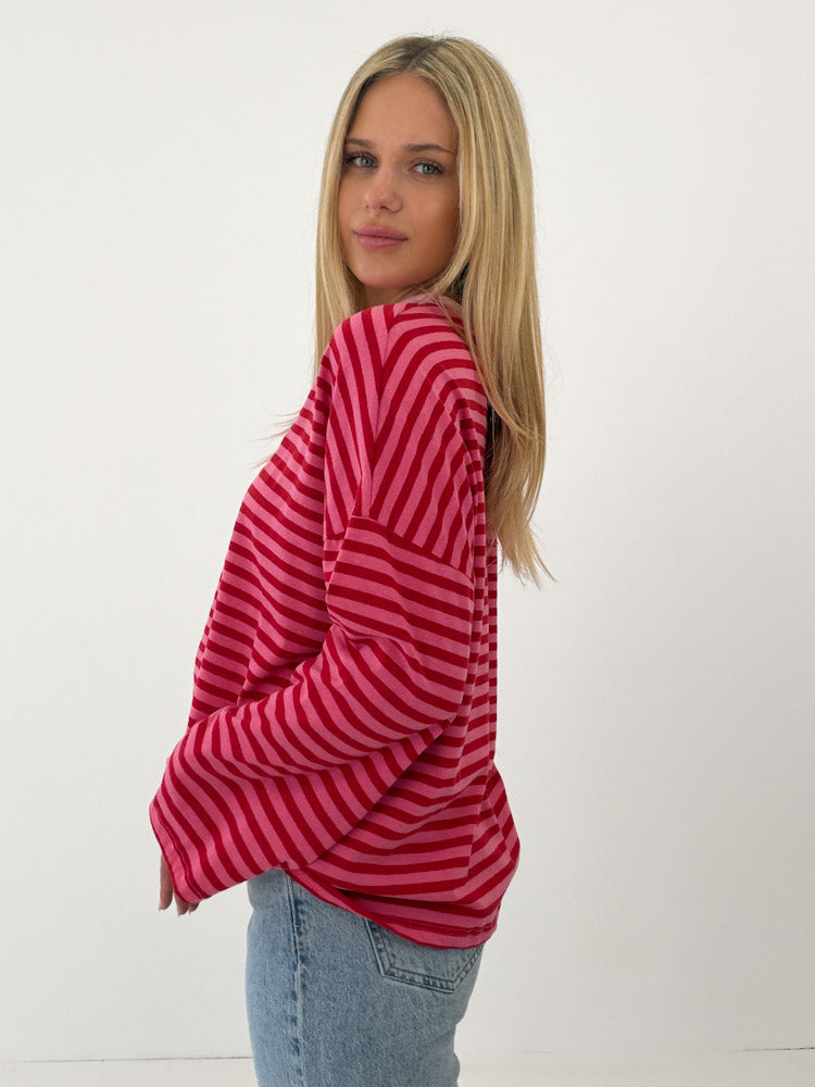 "Noa Linea Long" tolles Streifen-Longshirt aus Baumwolle - pink/rot