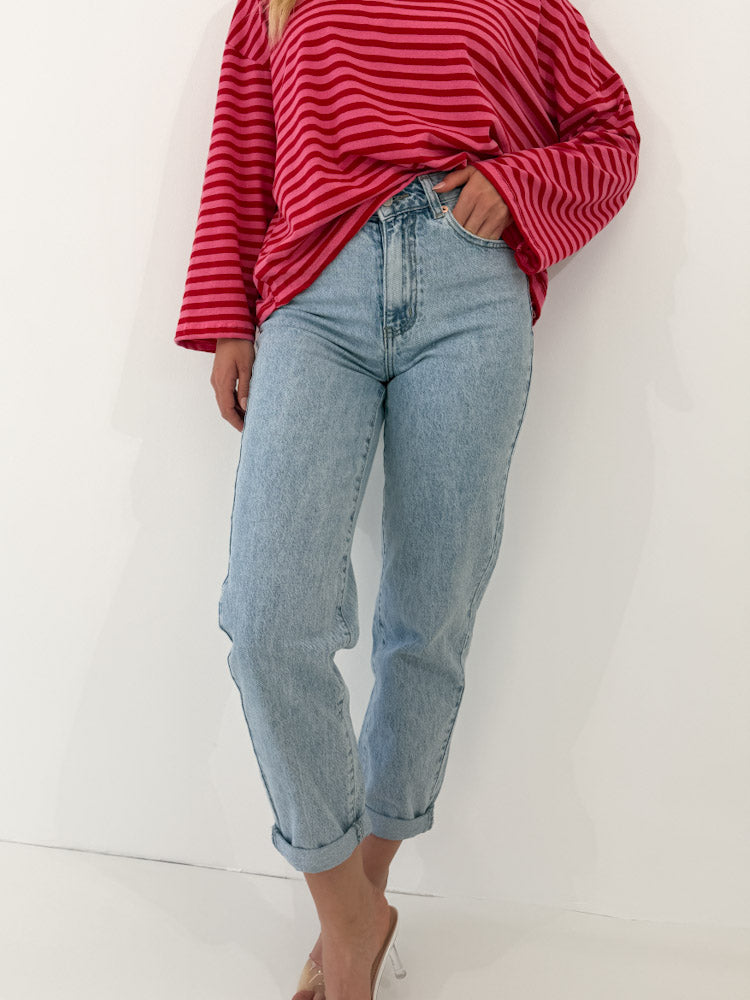"Mom Blue" Old Mom Fit Jeans - washing blue