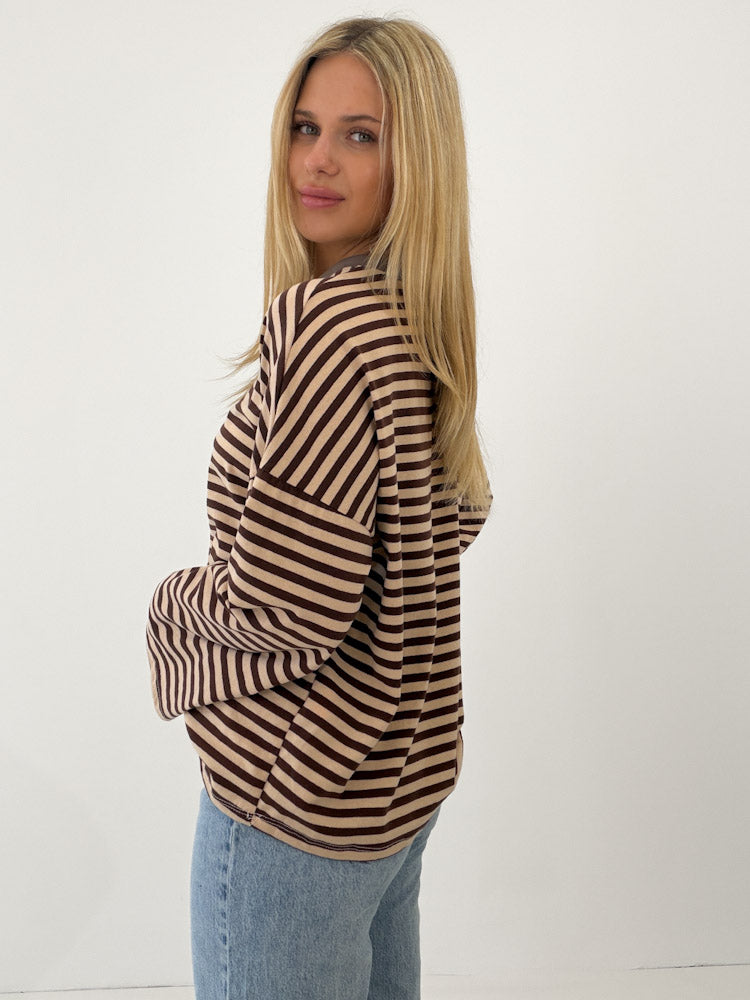 "Noa Linea Long" tolles Streifen-Longshirt aus Baumwolle - mocca/braun