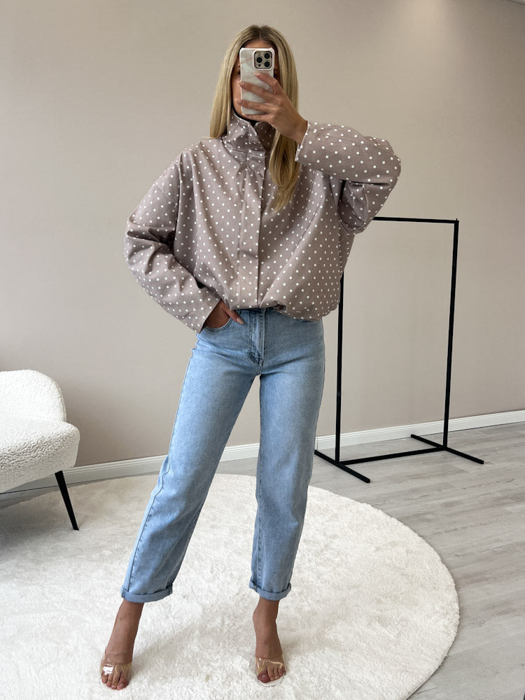 "Mon Amour Dots" stylische Jacke aus Baumwolle - mocca/ weiß
