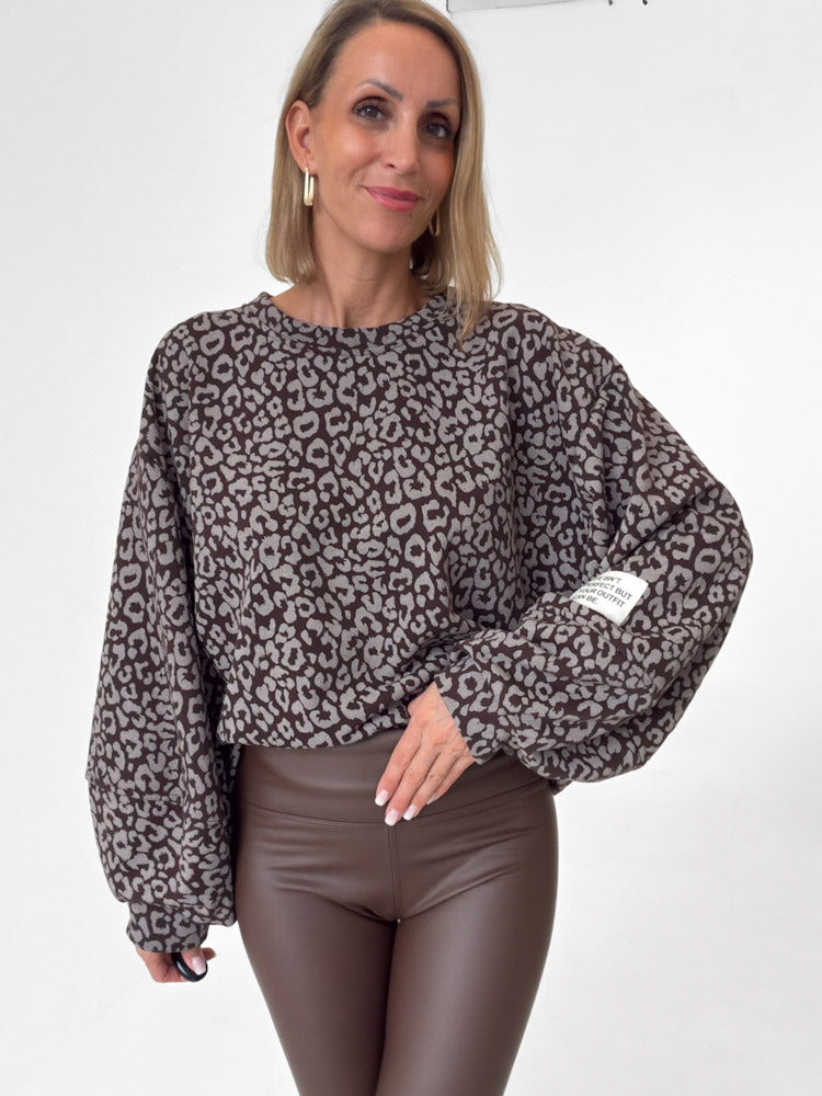 "Mirella" Leo Pullover in Leoprint - braun