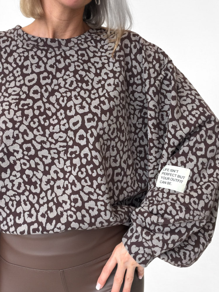 "Mirella" Leo Pullover in Leoprint - braun