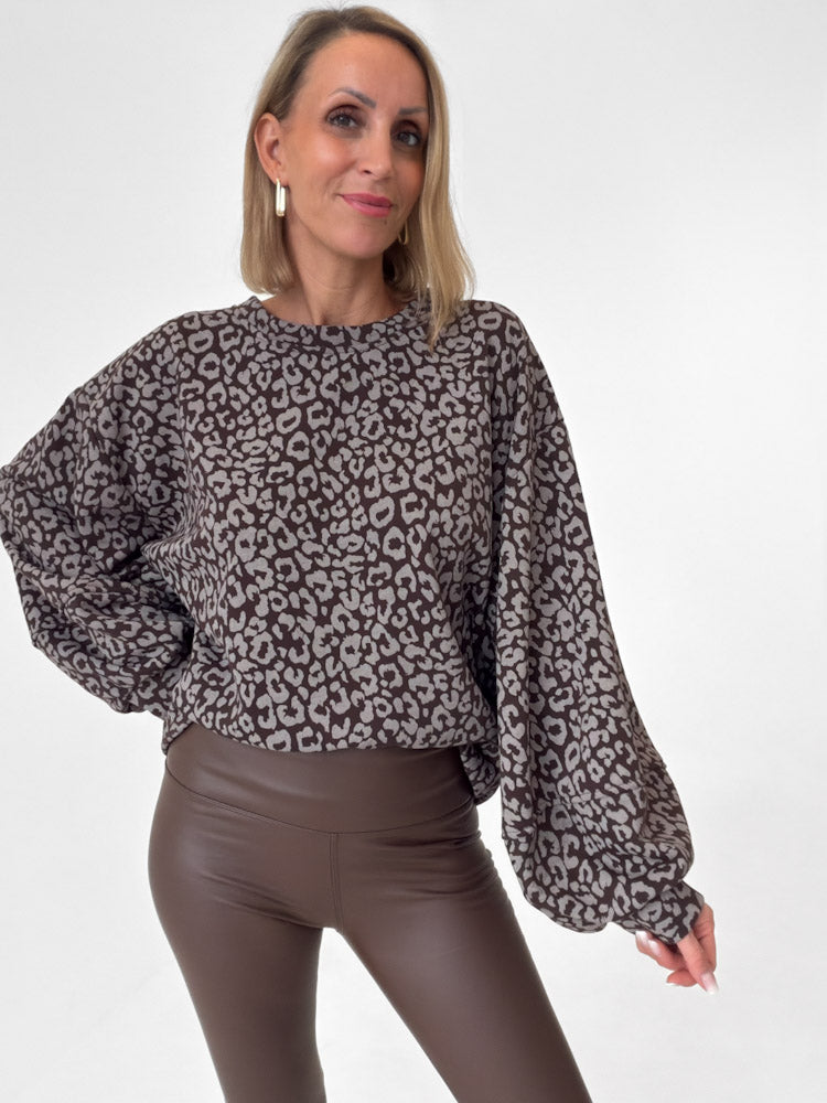 "Mirella" Leo Pullover in Leoprint - braun