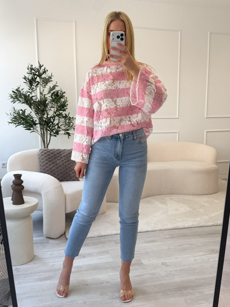 "Candy Lace Dream" schönes Shirt aus Spitze - rosa/weiß
