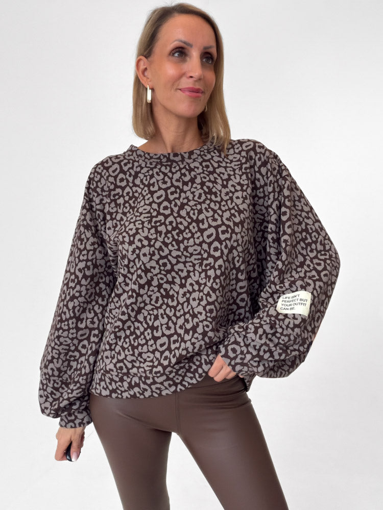 "Mirella" Leo Pullover in Leoprint - braun