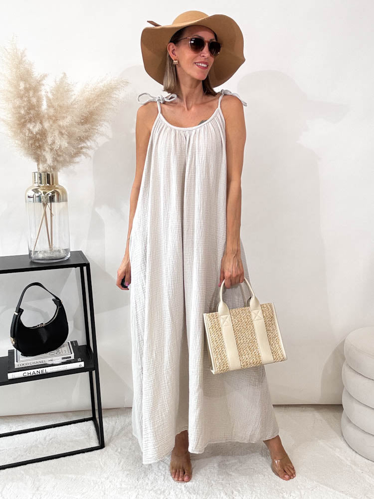 ,,Waffel Dress"- Maxikleid aus Musselin - beige