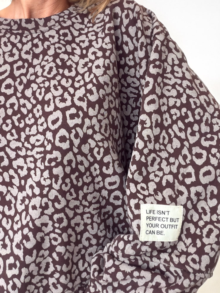 "Mirella" Leo Pullover in Leoprint - braun