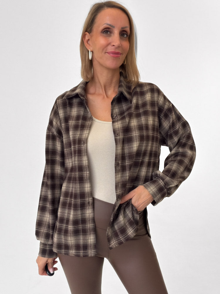 "Atrani" stylisches Karohemd aus Viscose - braun