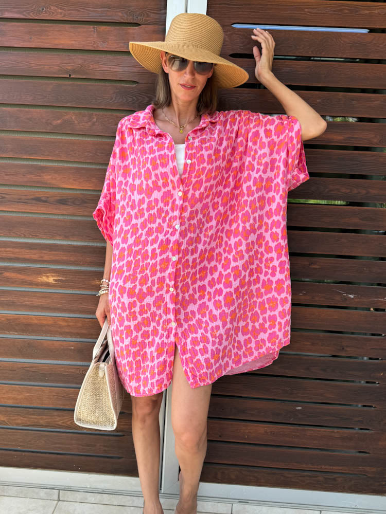 "Waffle Leo Maxi Summer" Bluse aus Musselin - pink