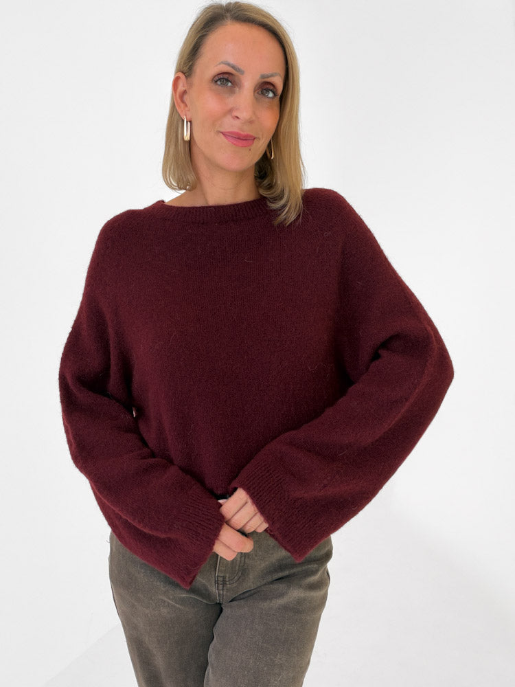 "Lana" kuscheliger Pullover aus Alpaka & Lana Wolle - bordeaux