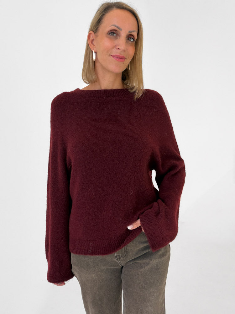 "Lana" kuscheliger Pullover aus Alpaka & Lana Wolle - bordeaux