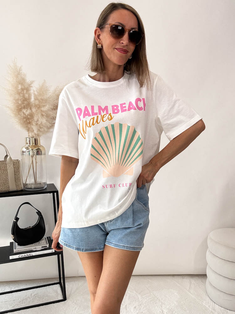 "Beach Waves" Shirt mit Statement - weiß