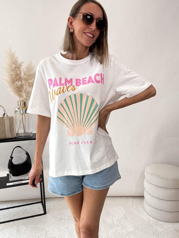 "Beach Waves" Shirt mit Statement - weiß