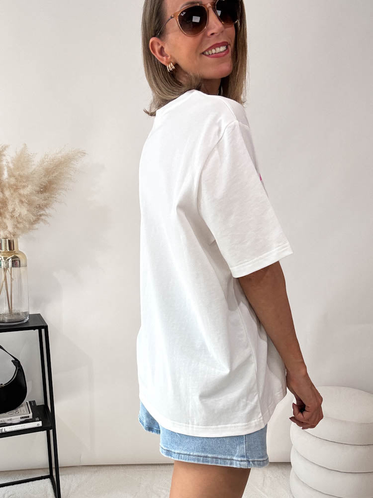 "Beach Waves" Shirt mit Statement - weiß