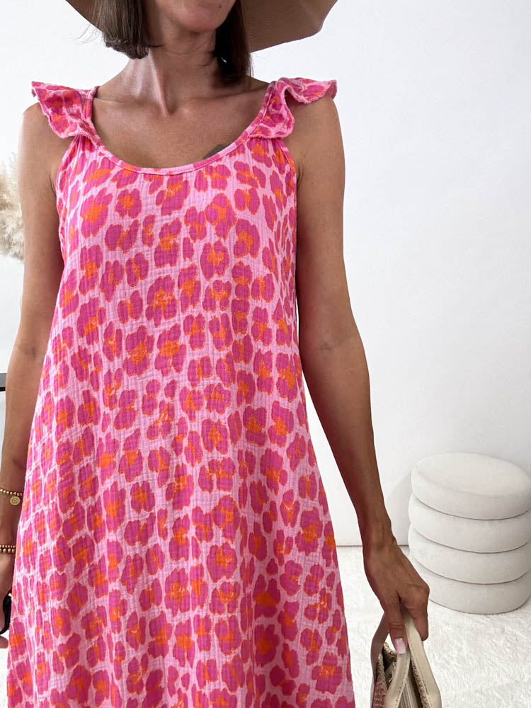 ,,Waffel Leo Dress"- Maxikleid aus Musselin - pink