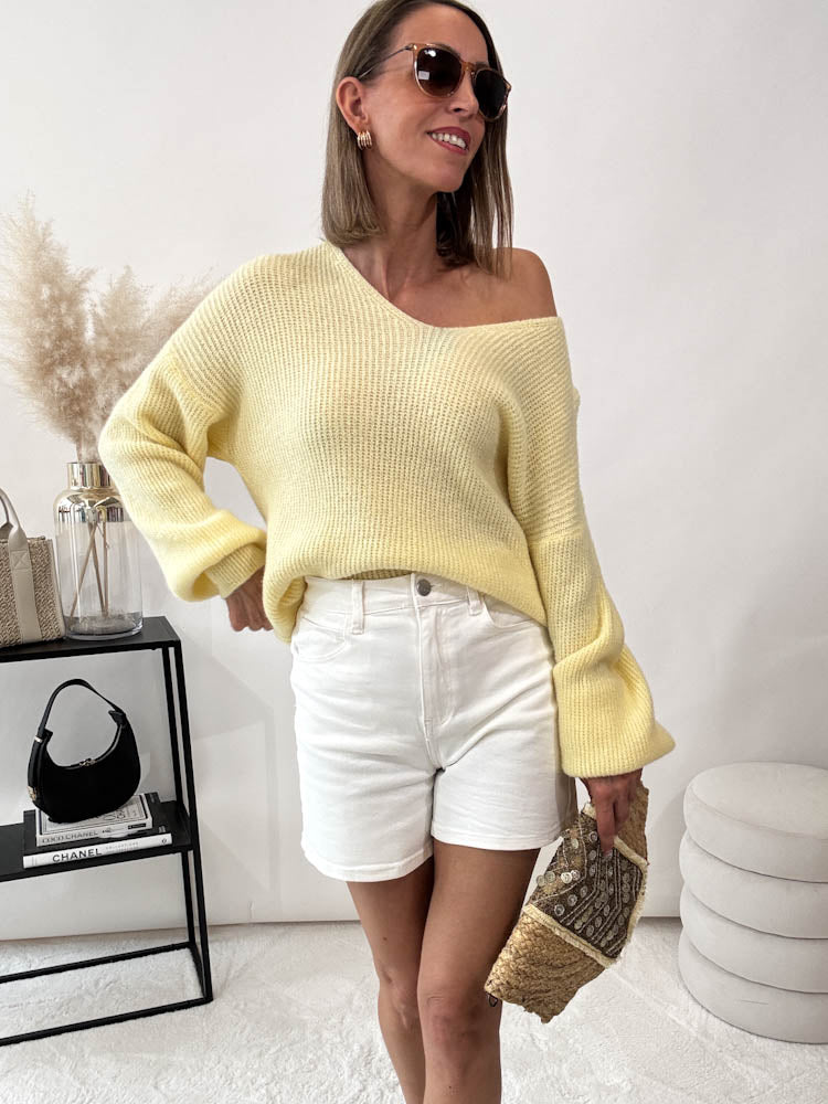 ,,New York V'' weicher Strickpullover - lemon ice