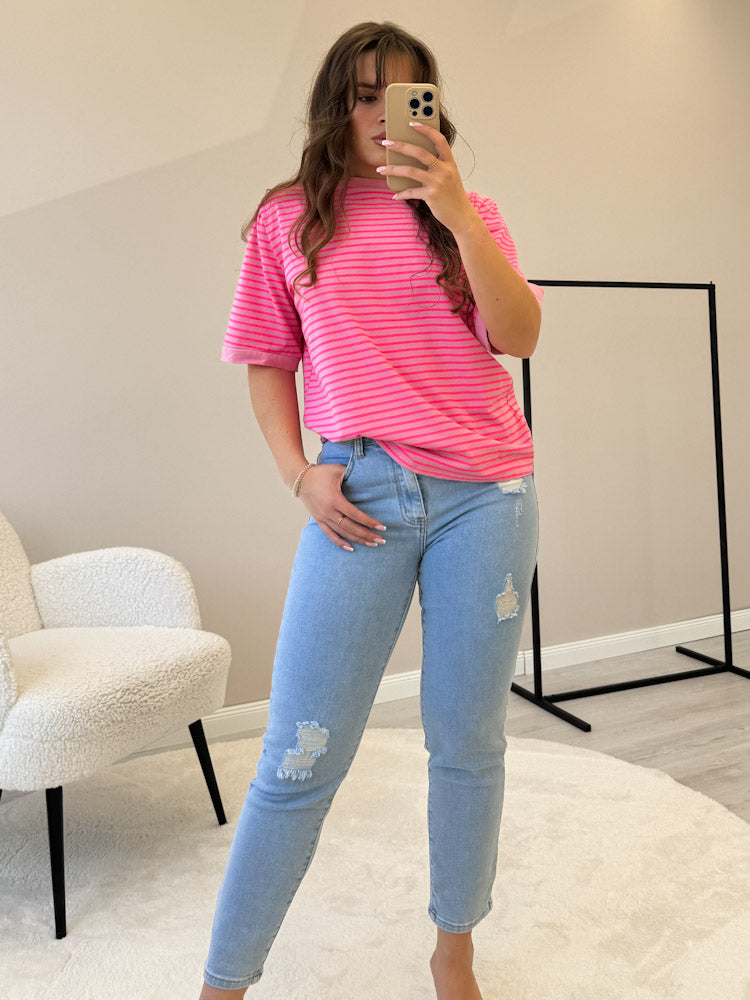 "Breeze Lines" stylisches Streifenshirt aus Baumwolle - rosa/pink