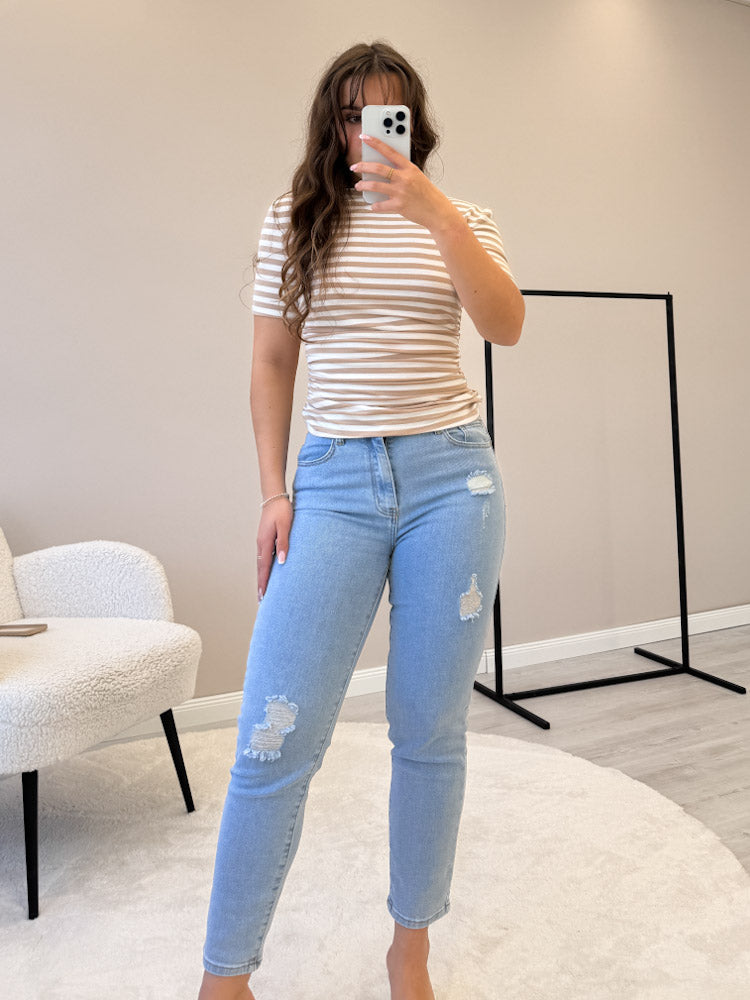 "Cotton Stripes" Streifenshirt aus Viscose - weiß/ beige