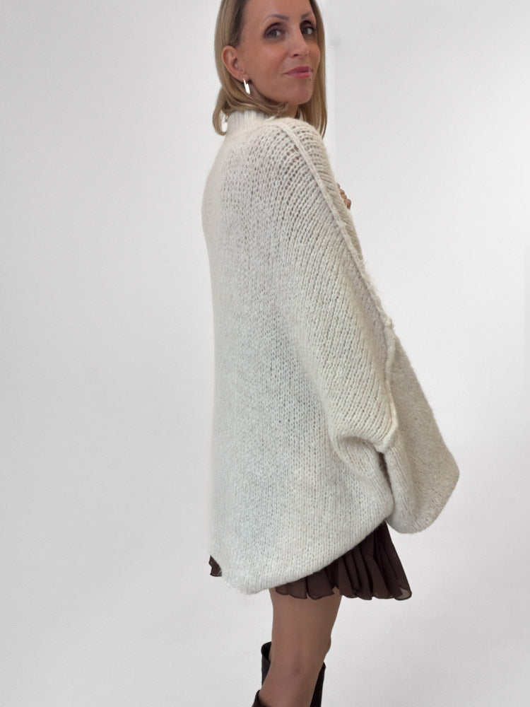 "Cozy Button" Oversize Cardigan aus Lana Wolle & Viskose - creme